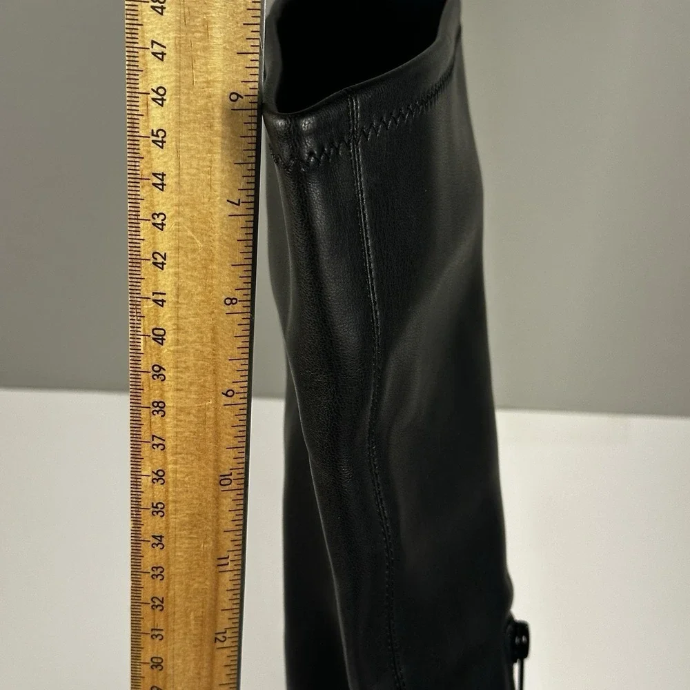 Naked Feet Apex Wedge Knee-high Boots Black‎ Faux Leather Size 9 Women's EUC
